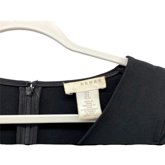 Kenar Black V-Neck Sheath Dress Zip Details 3/4 Sleeve size 4 Stretch Date Night - Picture 5 of 9